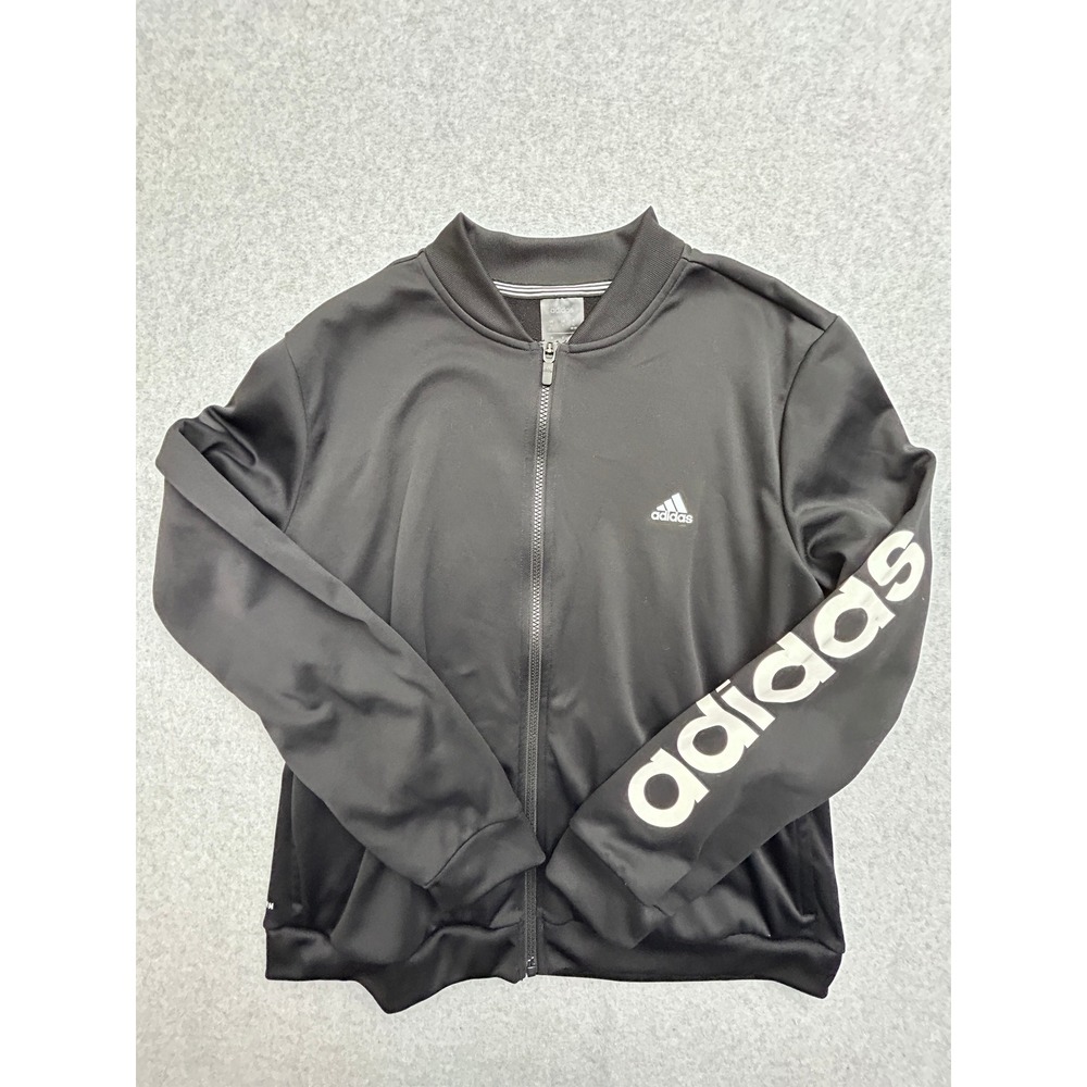 Adidas Mens Full Zip Track Jacket Black XL Fleece Lined Sleeve Logo Bomber